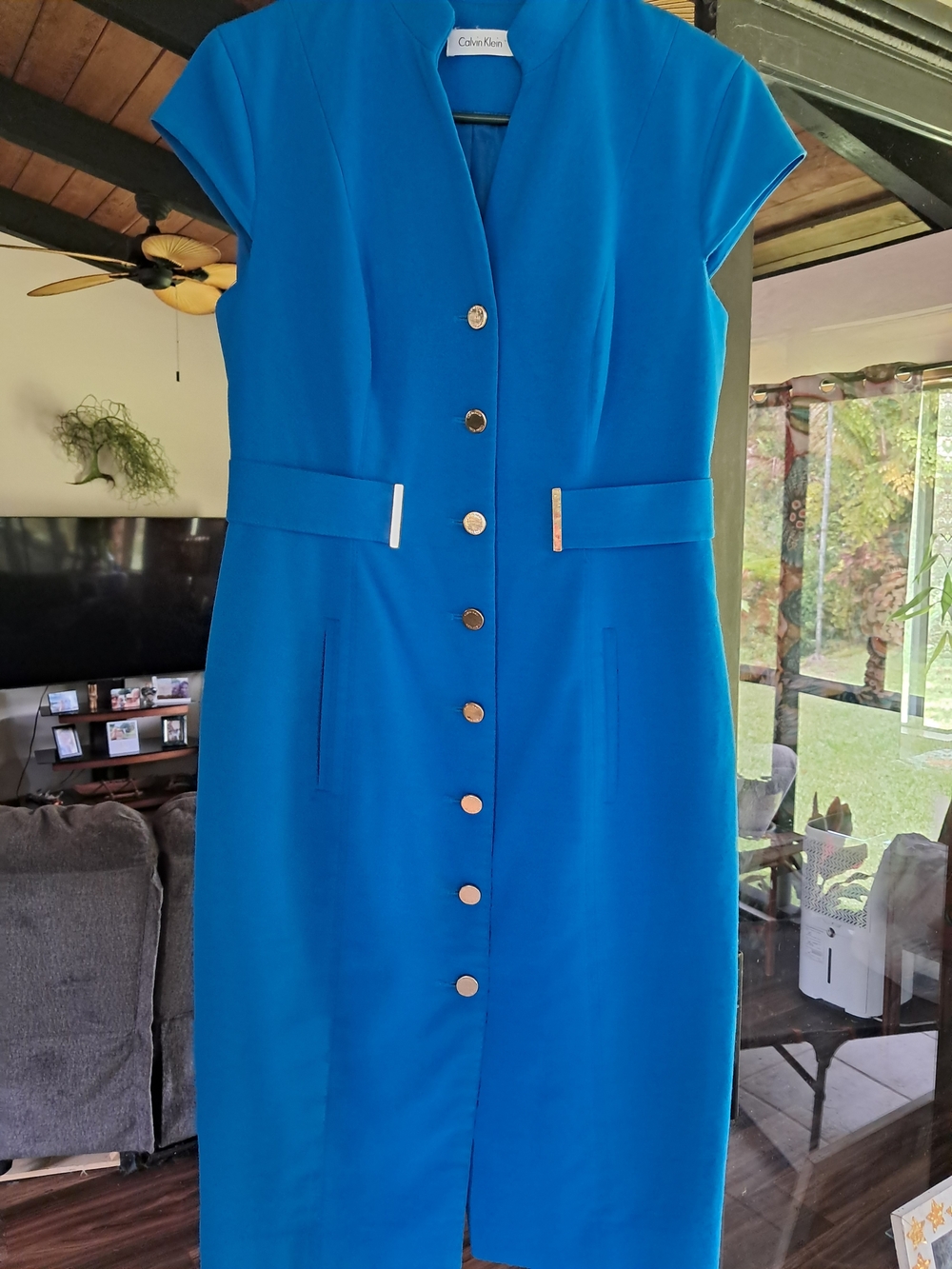 Calvin Klein Electric Blue Button-Front Midi Dress